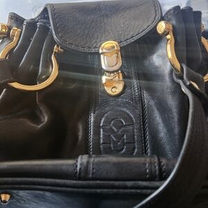 Marino orlandi black leather bucket bag